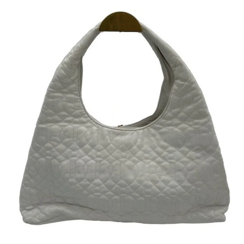 Donald J Pliner Hobo Bag Women's White Quilted Leather Zip Pockets Purse